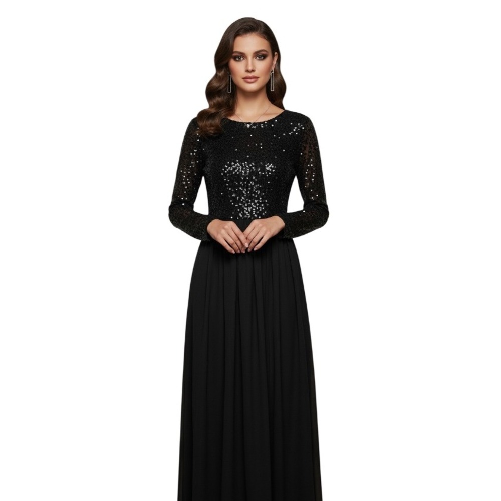 LINDA ALLARD ELLEN TRACY Black Silk SEQUIN BODICE A-Line FORMAL PARTY DRESS 12